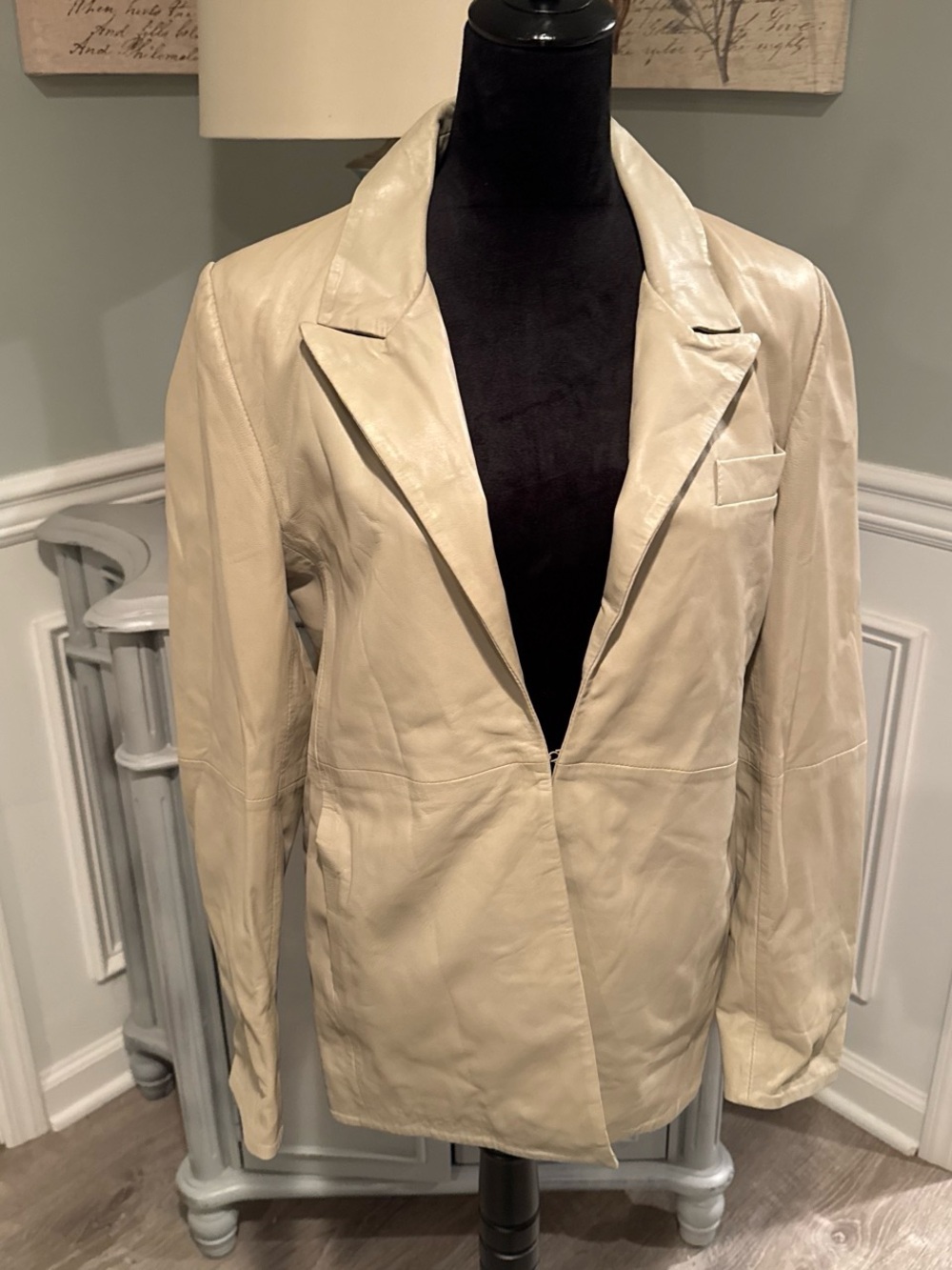 Cream Leather Blazer Jacket for Women